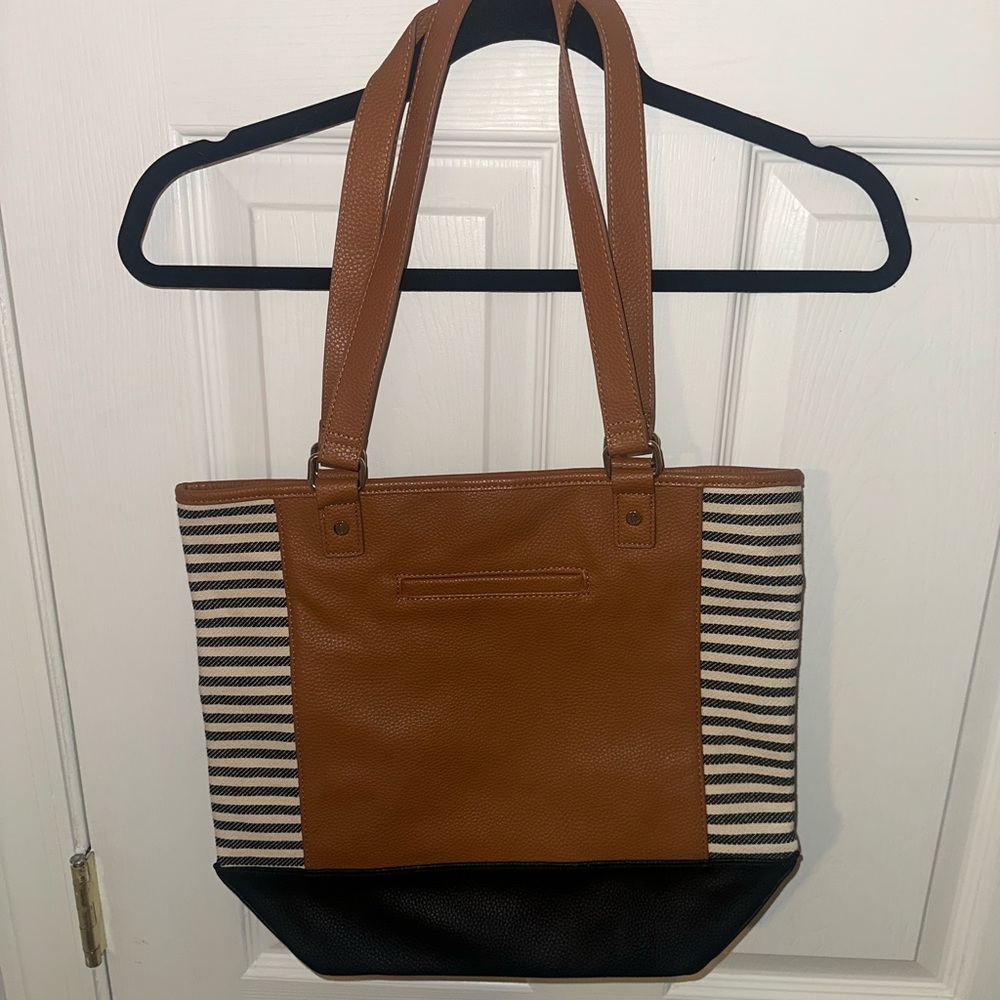 Thirty One Tan and Black Striped Tote Bag